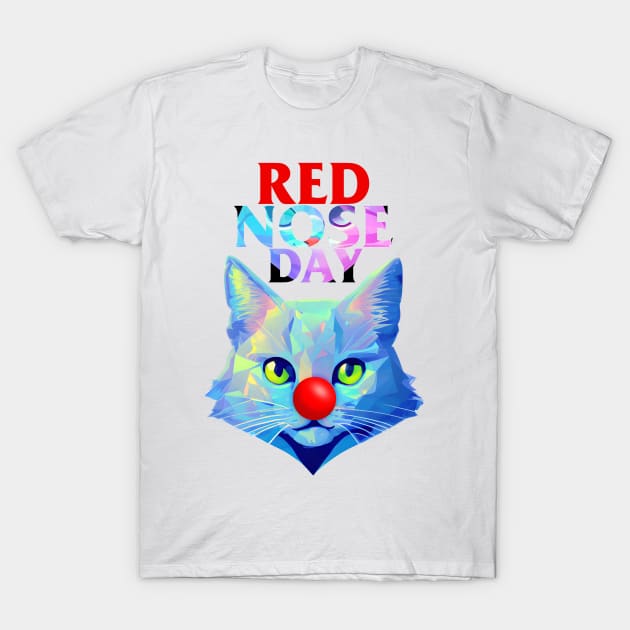Red Nose Day with Holographic Cat T-Shirt by PetODesigns